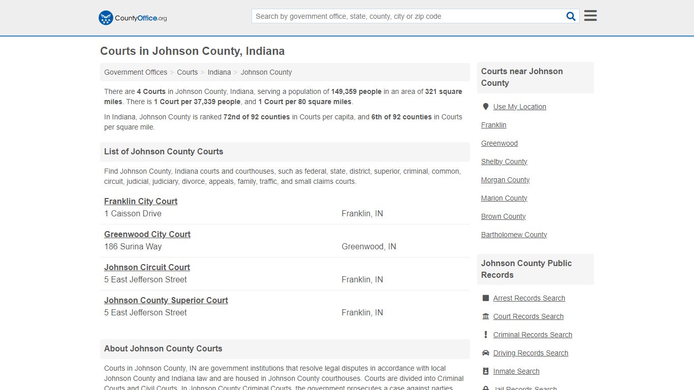 Courts - Johnson County, IN (Court Records & Calendars)